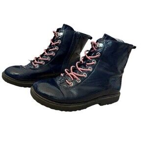Old Navy Blue Faux Patent Leather Side Zip Ankle Boots size 2
